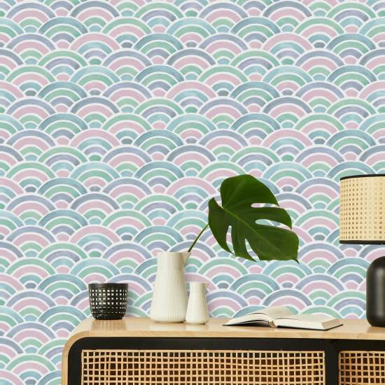 Painted Seigaiha Orchid Japanese Wallpaper