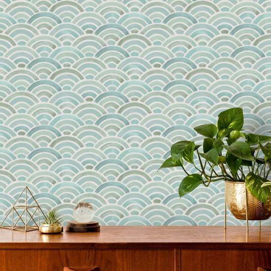 Geschilderde Seigaiha Haze Geometrisch behang