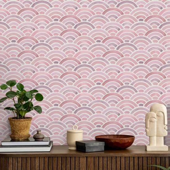 Peônia Seigaiha pintada Papel de parede japonês