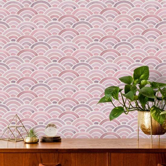 Painted Seigaiha Peony Japanese Wallpaper