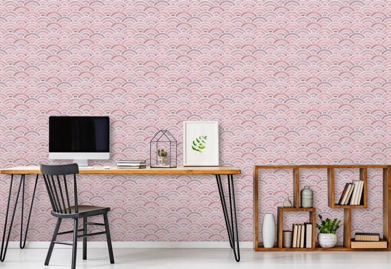 Peônia Seigaiha pintada Papel de parede japonês