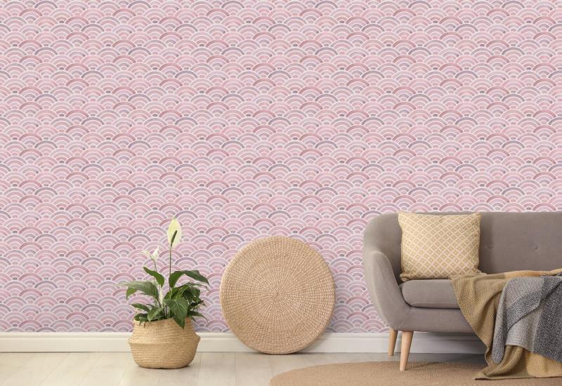 Painted Seigaiha Peony Japanese Wallpaper