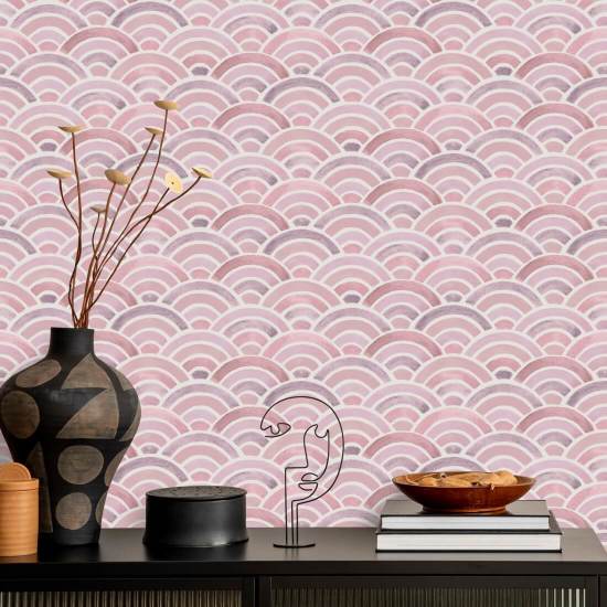 Painted Seigaiha Peony Japanese Wallpaper