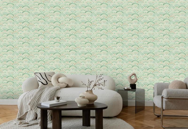 Geschilderde Seigaiha Sage Geometrisch behang