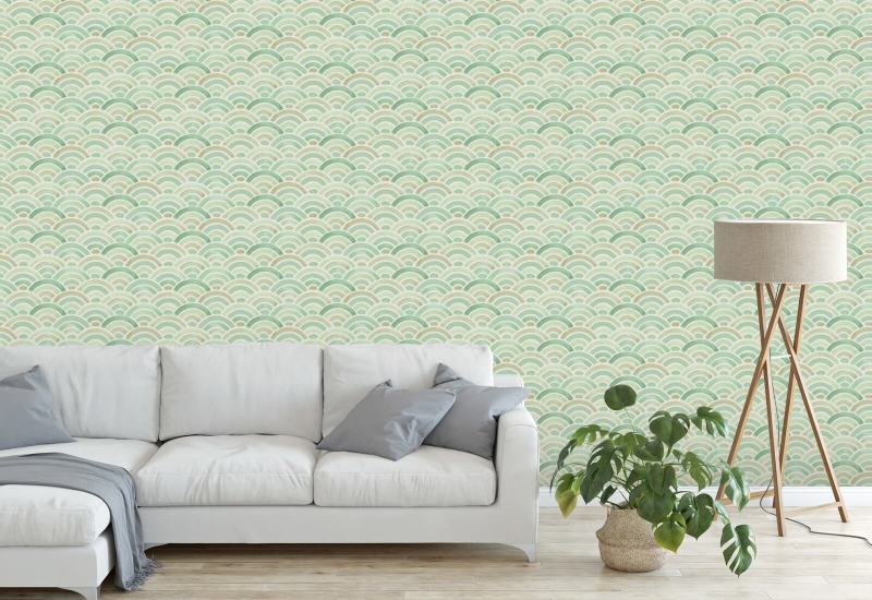 Sálvia Seigaiha pintada Papel de parede geométrico