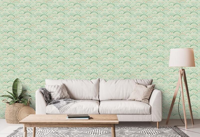 Painted Seigaiha Sage Geometric Wallpaper