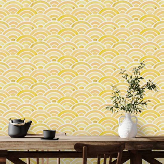 Painted Seigaiha Amber Japanese Wallpaper