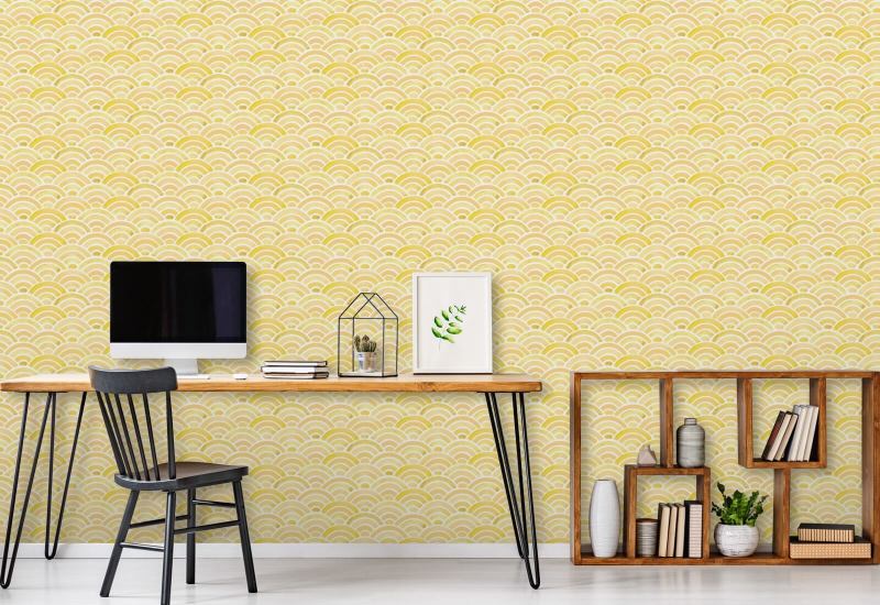 Painted Seigaiha Amber Japanese Wallpaper