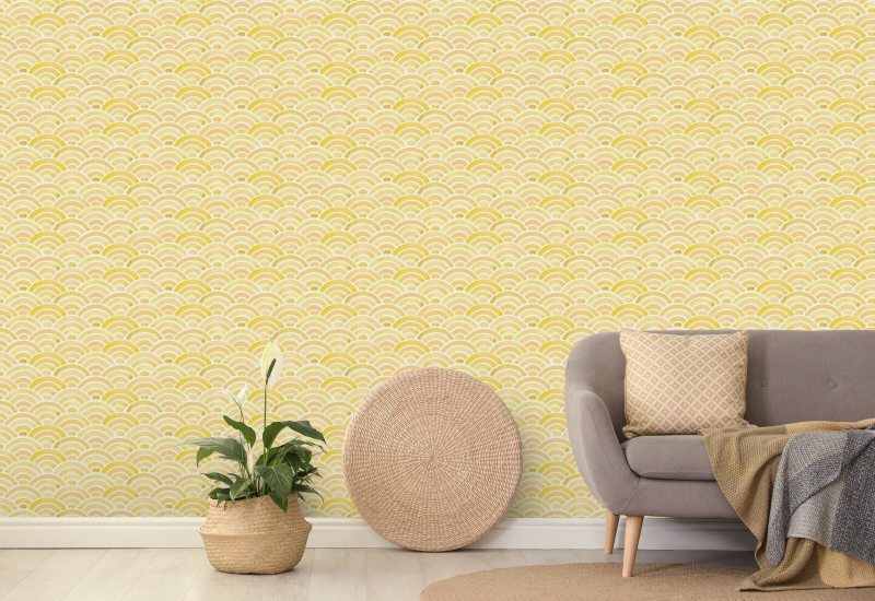 Painted Seigaiha Amber Japanese Wallpaper