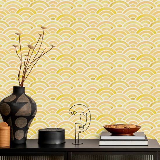 Âmbar Seigaiha pintado Papel de parede japonês