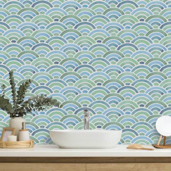 Painted Seigaiha Tide Geometric Wallpaper