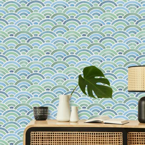 Painted Seigaiha Tide Geometric Wallpaper