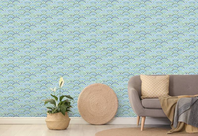 Painted Seigaiha Tide Geometric Wallpaper