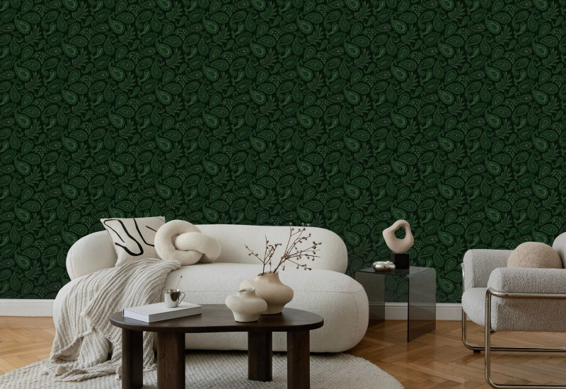 Paisley Scatter Green Papel de parede Paisley