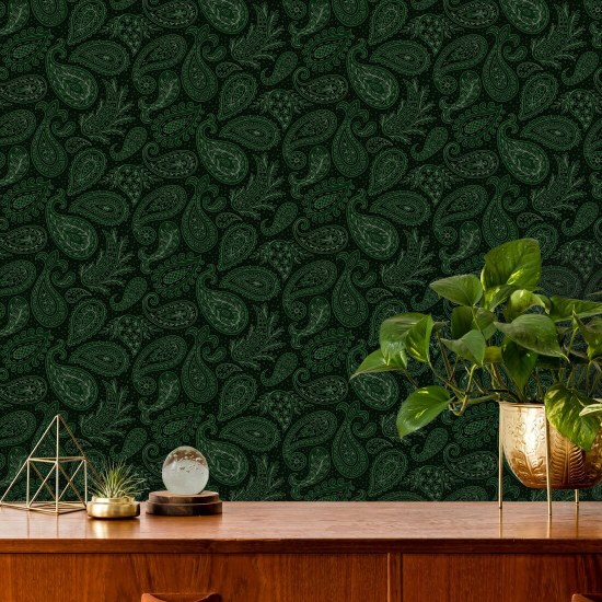 Paisley Scatter Green Paisley Wallpaper