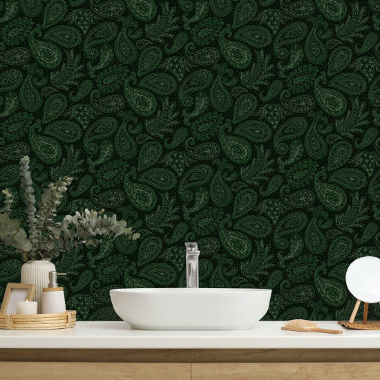 Paisley Scatter Green Paisley Wallpaper