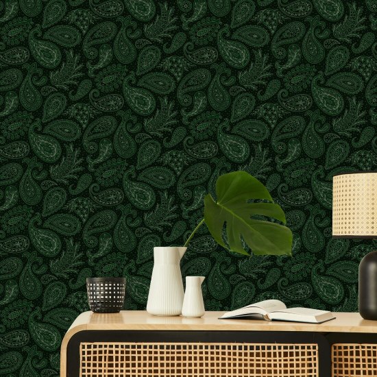 Paisley Scatter Green Paisley Wallpaper