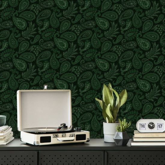Paisley Scatter Green Paisley Wallpaper