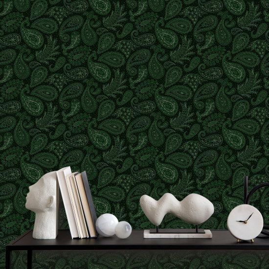 Paisley Scatter Green Paisley Wallpaper