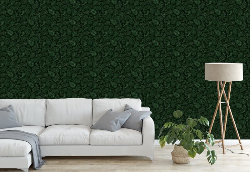 Paisley Scatter Verde Carta da parati Paisley