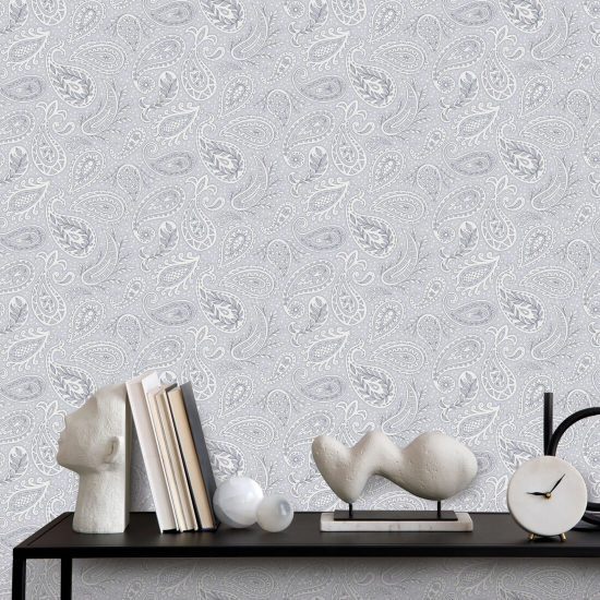 Paisley Scatter Grey Papier peint Paisley