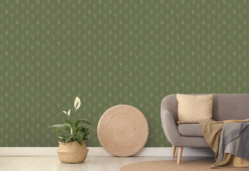 Perennials Moss Floral Wallpaper
