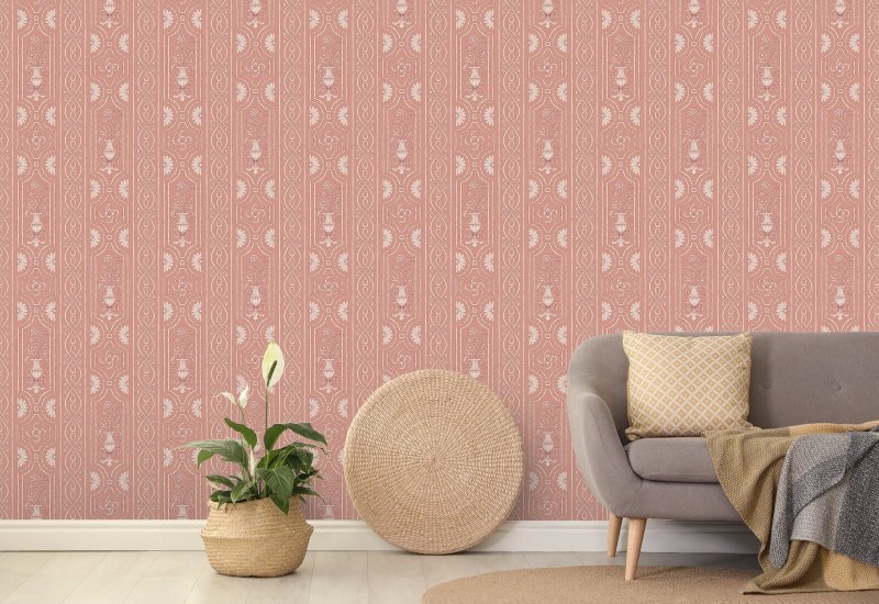 Pilaster lambrisering roze Vintage paneelbehang