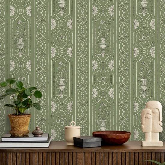 Pilaster Panelling Green Panel Wallpaper