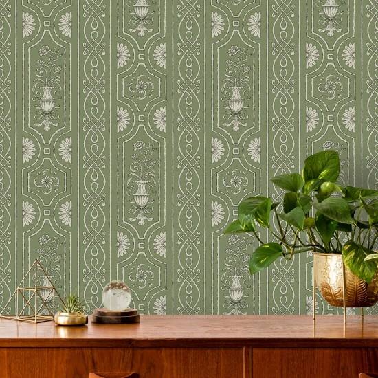 Pilaster Panelling Green Panel Wallpaper