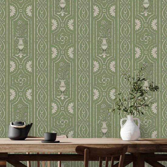 Pilaster Panelling Green Panel Wallpaper