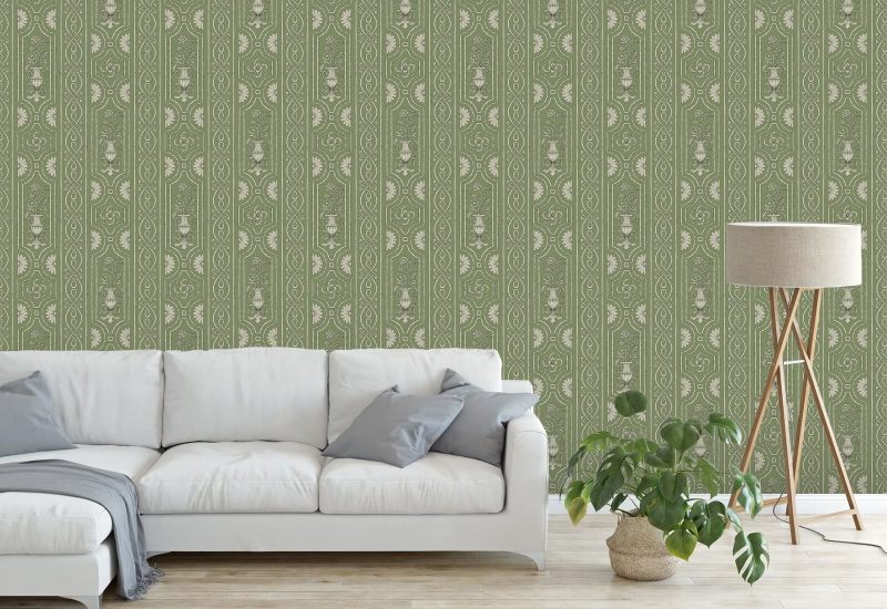 Pilaster Panelling Green Panel Wallpaper