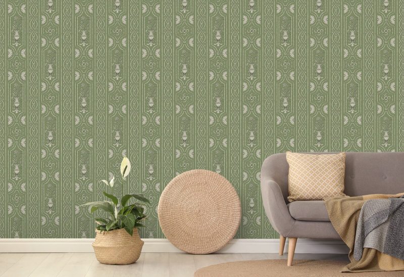 Pilaster Panelling Green Panel Wallpaper