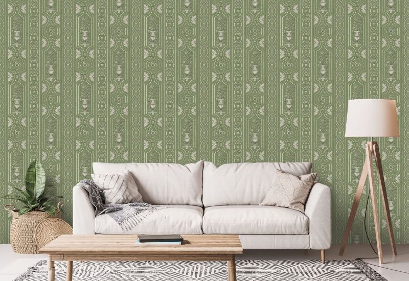 Pilaster lambrisering groen Paneelbehang