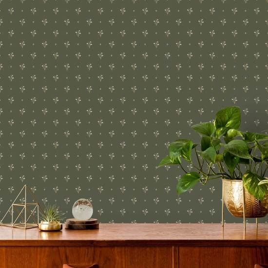 Snowdrop Green Vintage Wallpaper