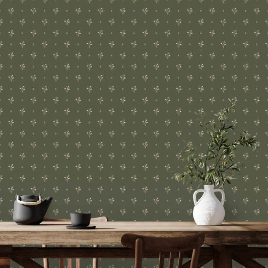 Snowdrop Green Papier peint vintage