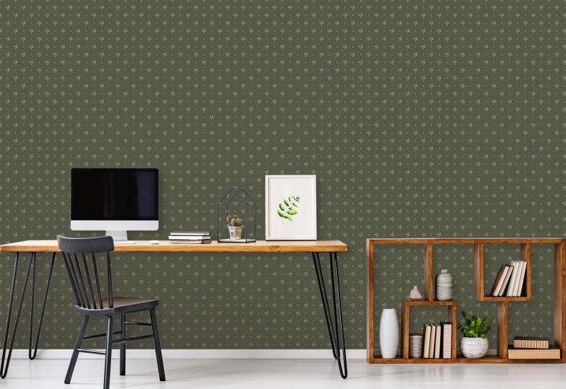 Snowdrop Green Vintage Wallpaper