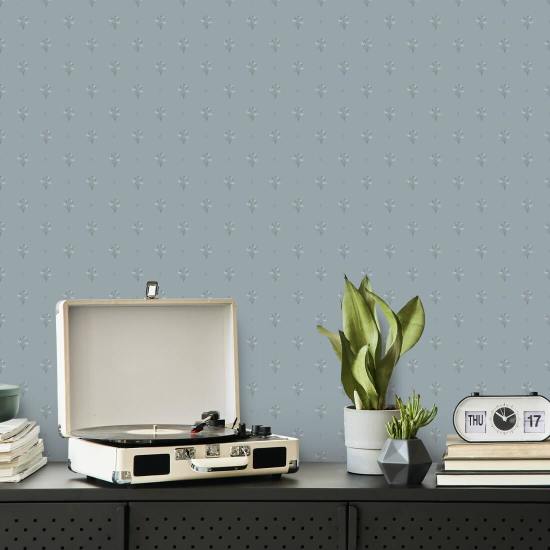Snowdrop Blue Vintage Wallpaper