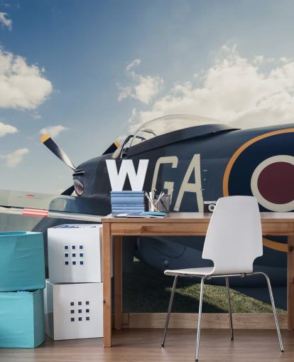 brugerdefinerbart blåt militærfly vægmaleri kaldet Classic Spitfire af Anthony Bryant brugerdefinerbart blåt militærfly vægmaleri kaldet Classic Spitfire af Anthony Bryant