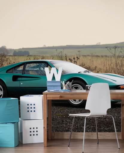 groene aanpasbare sportwagen muurschildering genaamd Ferrari 308 van fotograaf Anthony Bryant groene aanpasbare sportwagen muurschildering genaamd Ferrari 308 van fotograaf Anthony Bryant