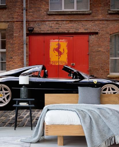 svart och röd anpassad ferrari väggmålning som heter Ferrari 348 Spider Garage för hemmakontor, sovrum och mangrottor svart och röd anpassad ferrari väggmålning som heter Ferrari 348 Spider Garage för hemmakontor, sovrum och mangrottor