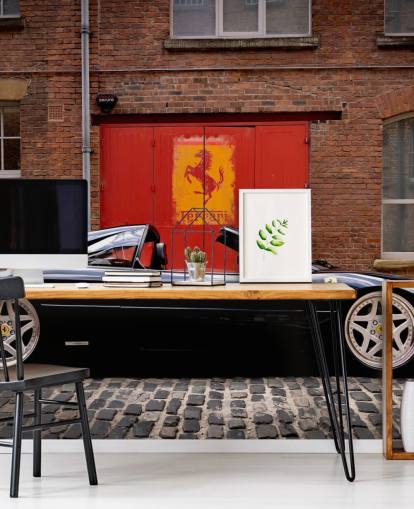 peinture murale Ferrari personnalisée noire et rouge appelée Ferrari 348 Spider Garage pour les bureaux à domicile, les chambres et les grottes pour hommes
