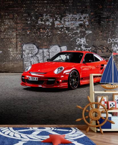 murale Porsche rosso e marrone personalizzabile chiamato Porsche 911 Turbo Underground per grotte maschili murale Porsche rosso e marrone personalizzabile chiamato Porsche 911 Turbo Underground per grotte maschili