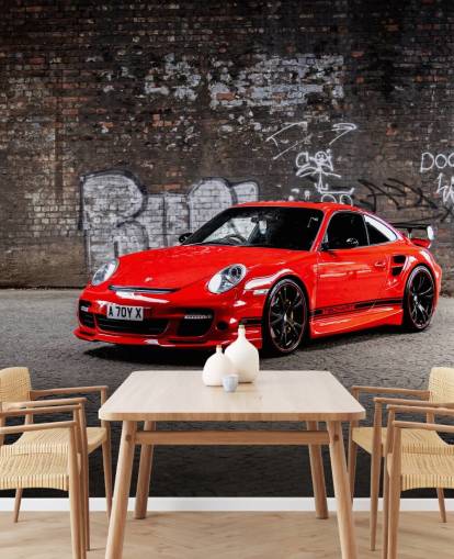 red and brown customisable porsche wall mural called Porsche 911 Turbo Underground for man caves red and brown customisable porsche wall mural called Porsche 911 Turbo Underground for man caves