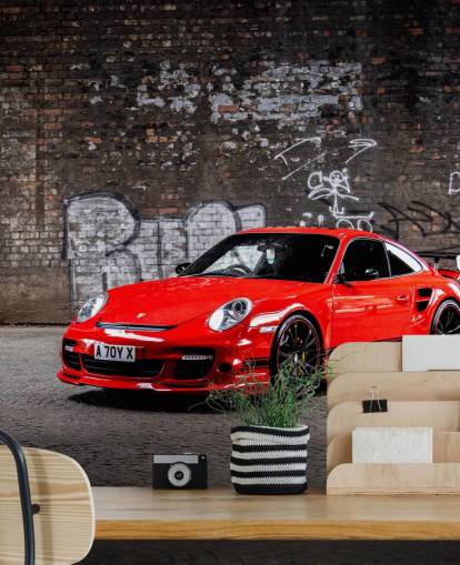 fresque murale personnalisable rouge et marron appelée Porsche 911 Turbo Underground pour Man Caves fresque murale personnalisable rouge et marron appelée Porsche 911 Turbo Underground pour Man Caves