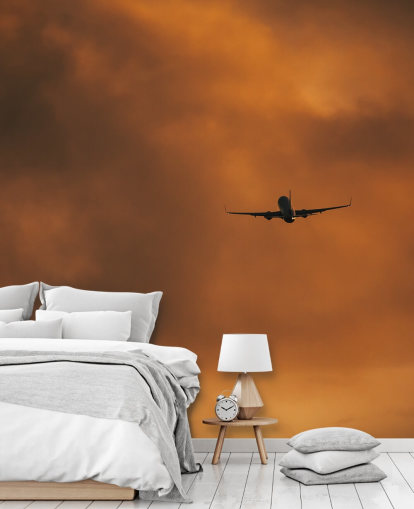 Orangefarbenes personalisierbares Flugzeug-Wandbild namens Take Off at Dusk von Anthony Bryant Orangefarbenes personalisierbares Flugzeug-Wandbild namens Take Off at Dusk von Anthony Bryant