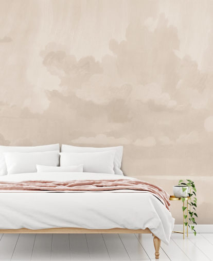 mural de nuvem abstrato bege personalizável chamado Velvet Smoke Sand de Sir Edward para quartos