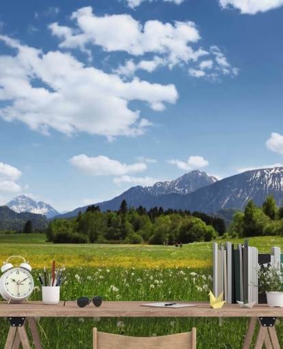 Decorazione murale con vista su prati e montagne