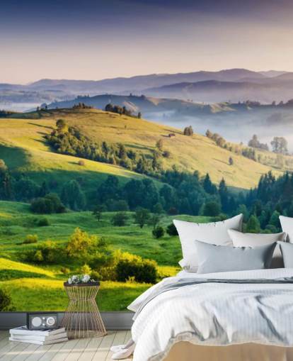 green and blue countryside wallpaper mural called Mountains Landscape for home offices green and blue countryside wallpaper mural called Mountains Landscape for home offices