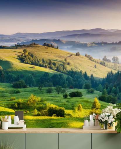 green and blue countryside wallpaper mural called Mountains Landscape for home offices green and blue countryside wallpaper mural called Mountains Landscape for home offices