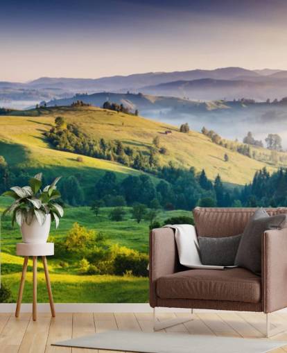green and blue countryside wallpaper mural called Mountains Landscape for home offices green and blue countryside wallpaper mural called Mountains Landscape for home offices